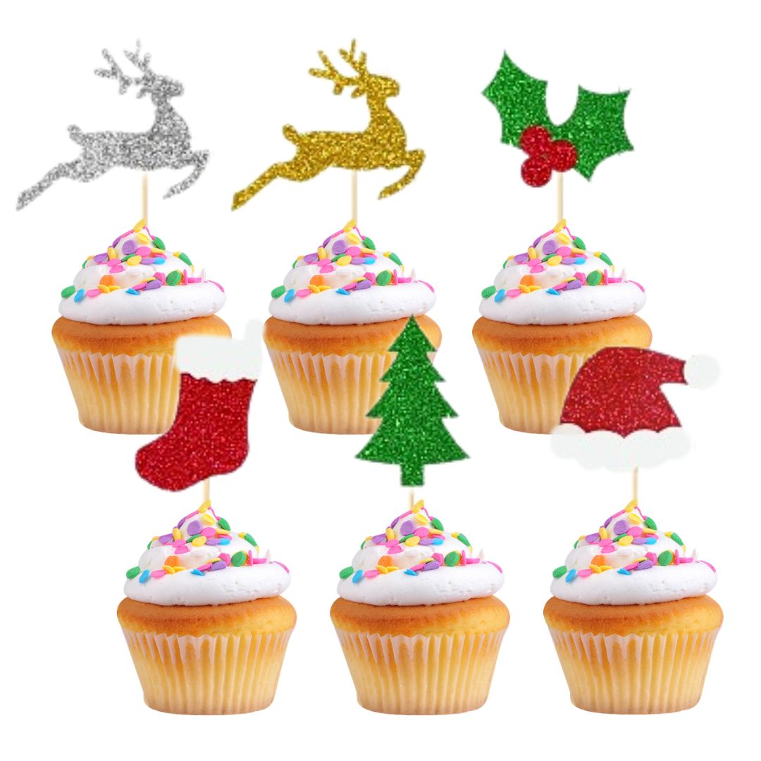 Christmas Cupcake Toppers, Set of 6