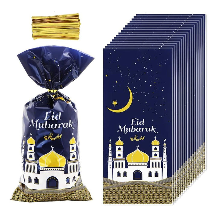 Blue Eid Mubarak Treat Bags - 25 Pack