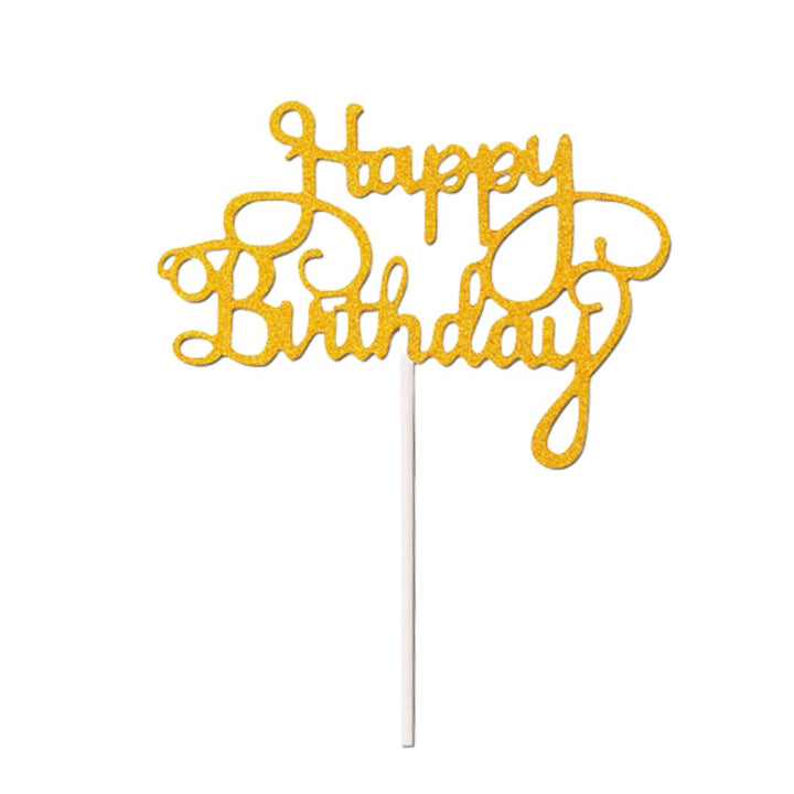 Gold Glitter Happy Birthday Cake Topper