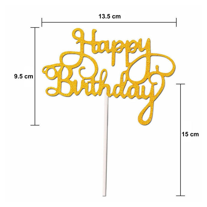 Gold Glitter Happy Birthday Cake Topper
