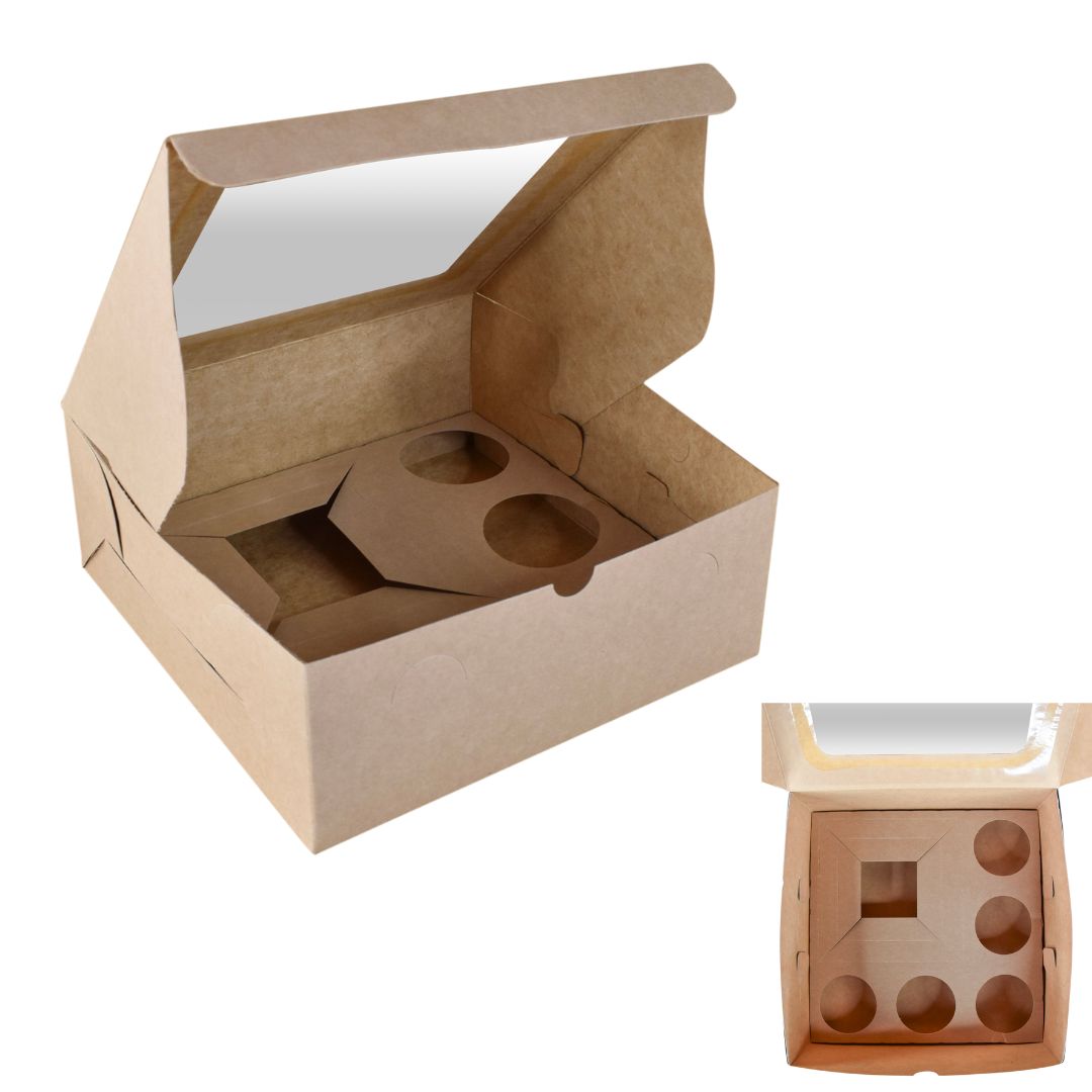 Kraft Window Bento Cake Box, 5-Cupcake