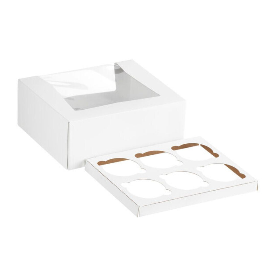 WHITE Windowed Cupcake Boxes with 6 Cavity Insert WHITE Windowed Cupcake Boxes with 6 Cavity Insert