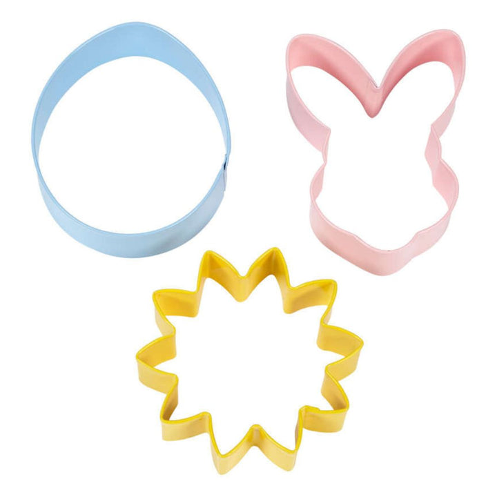 Easter Flower, Bunny and Egg Metal Cookie Cutter Set, 3-Piece