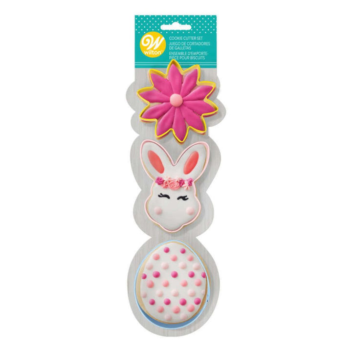 Easter Flower, Bunny and Egg Metal Cookie Cutter Set, 3-Piece