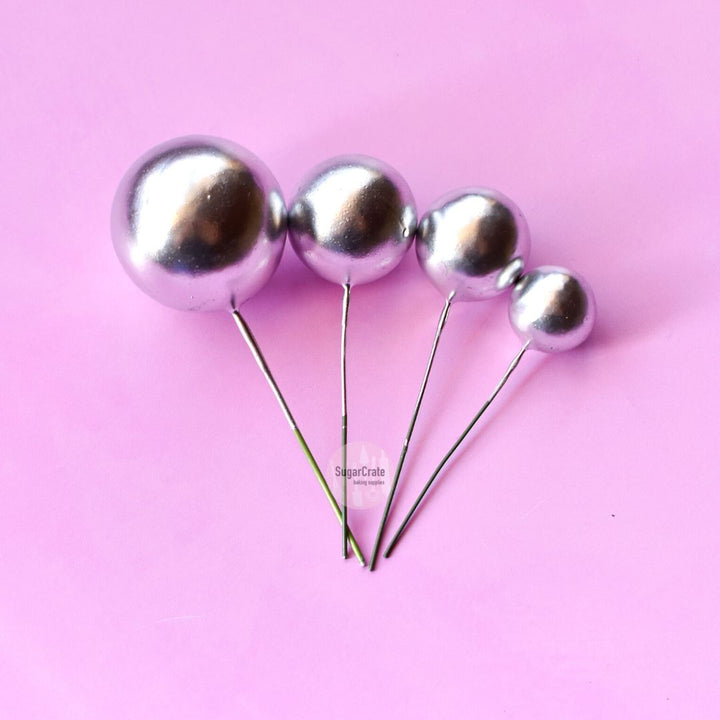 Silver Faux Ball Cake Toppers