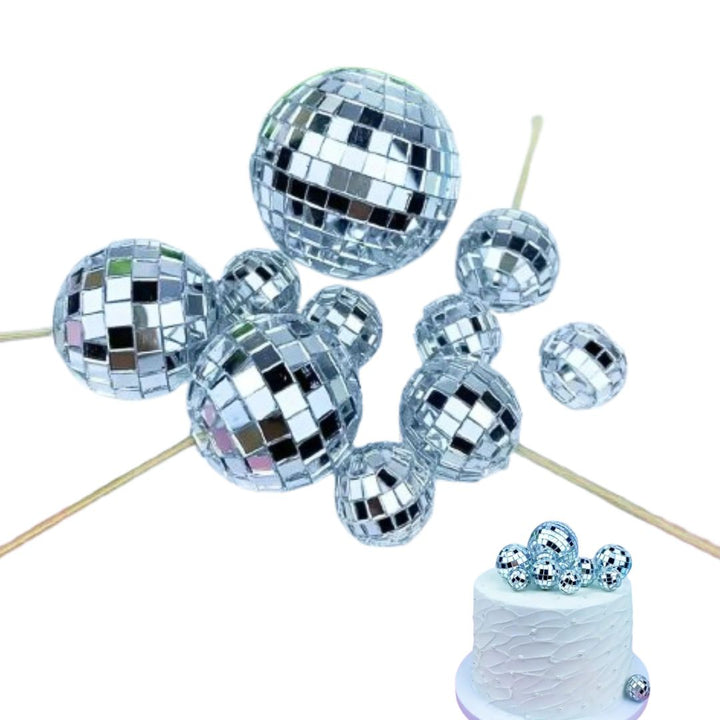 10 Piece Disco Ball Cake Topper Set