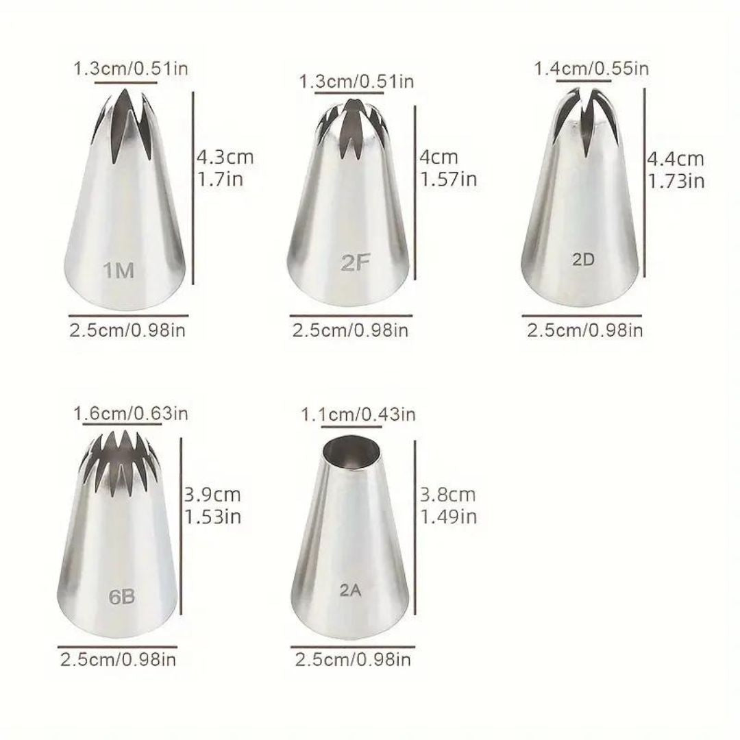 5 Piece Large Piping Tip Set - 1M 2A 2D 2F 6B