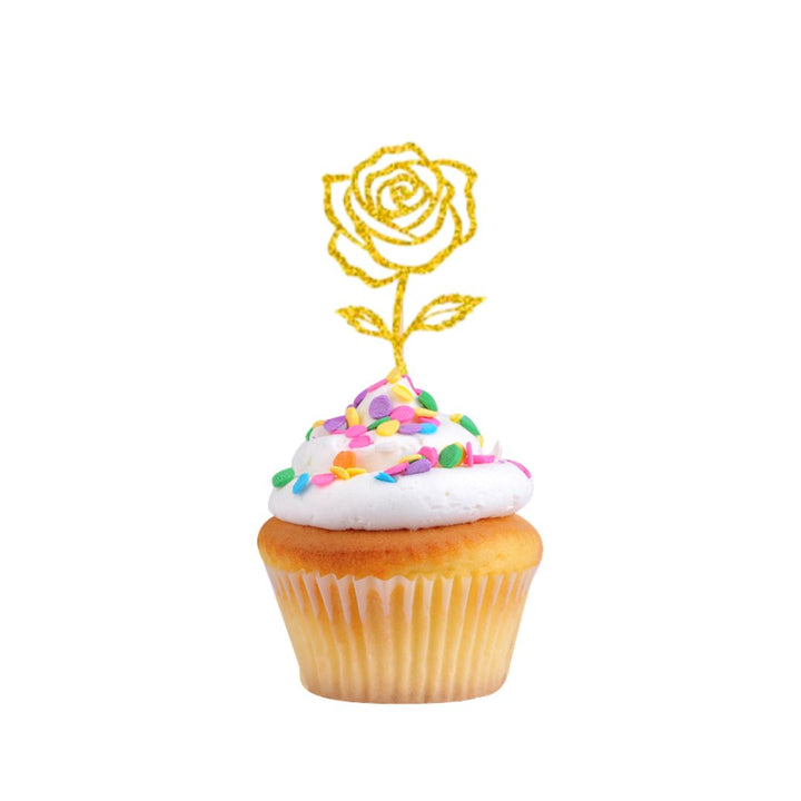 6 Piece Rose Cupcake Topper Set