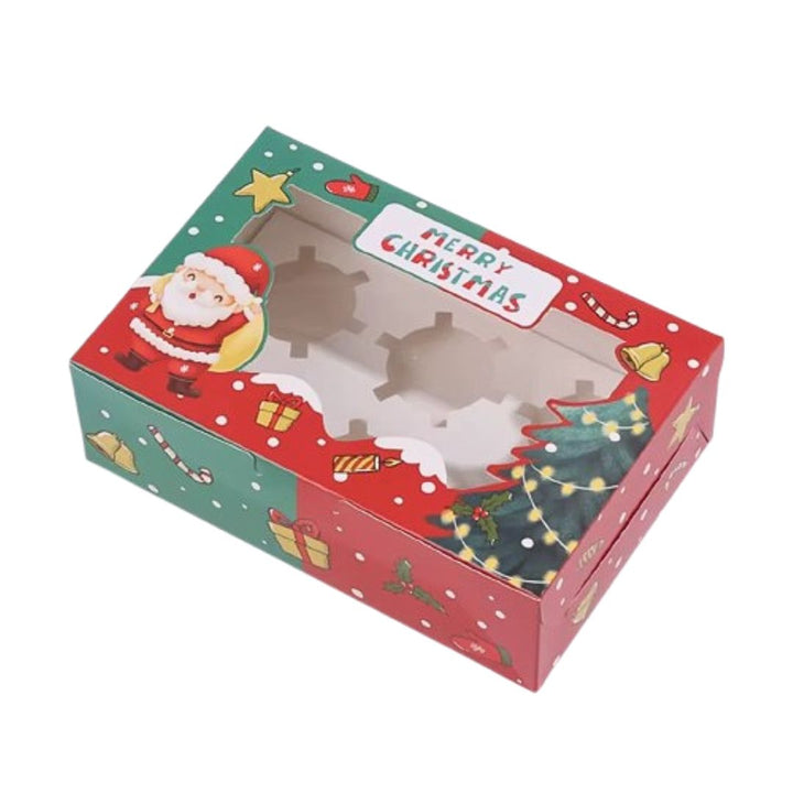 Red and Green Christmas Cupcake Box - 6 Cavity