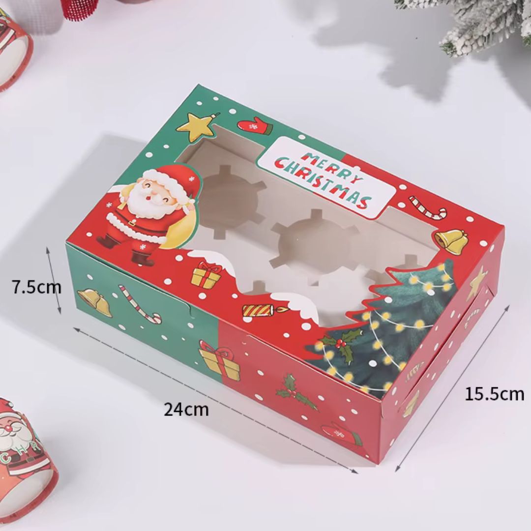 Red and Green Christmas Cupcake Box - 6 Cavity