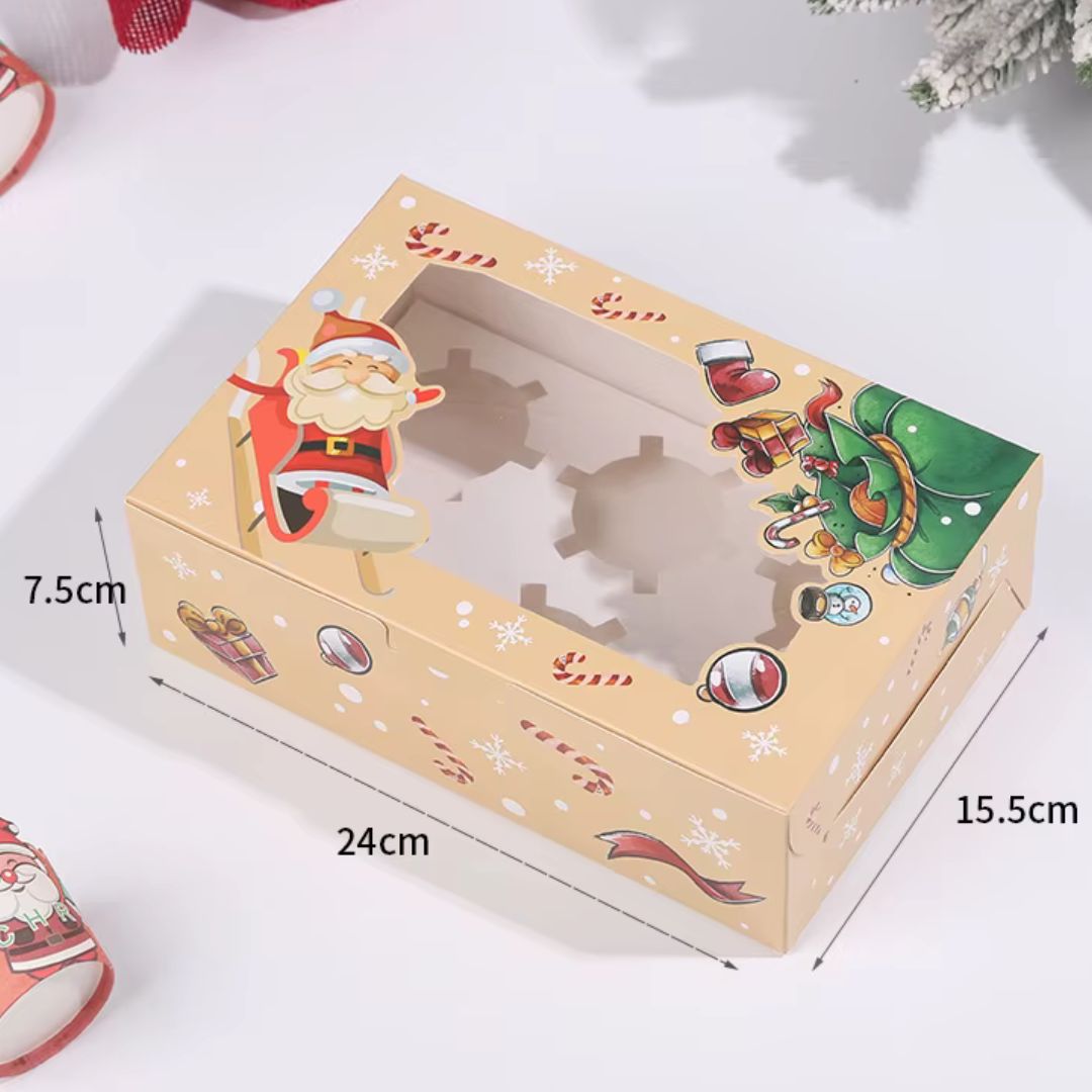 Yellow Christmas Cupcake Box - 6 Cavity