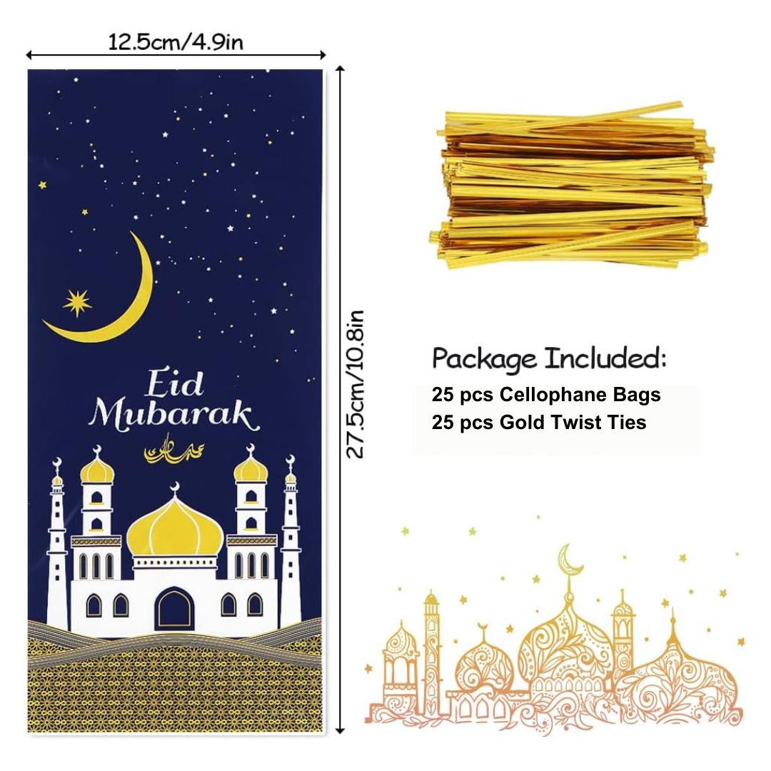 Blue Eid Mubarak Treat Bags - 25 Pack