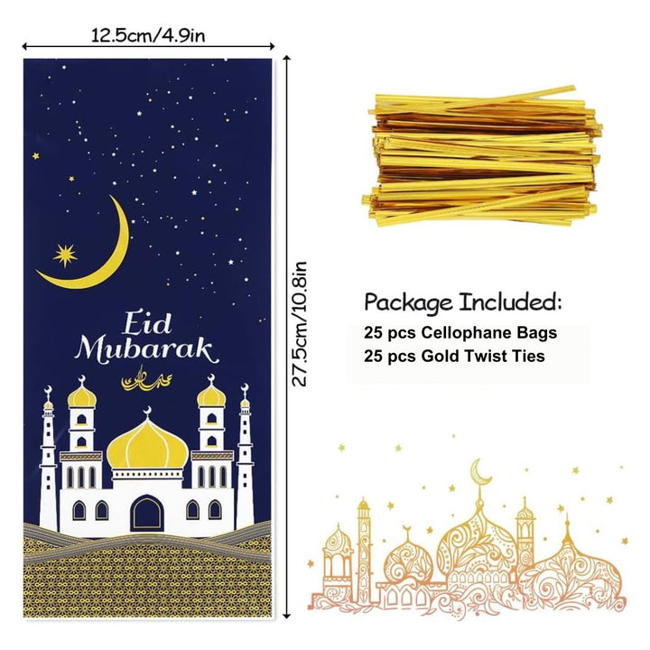 Blue Eid Mubarak Treat Bags - 25 Pack