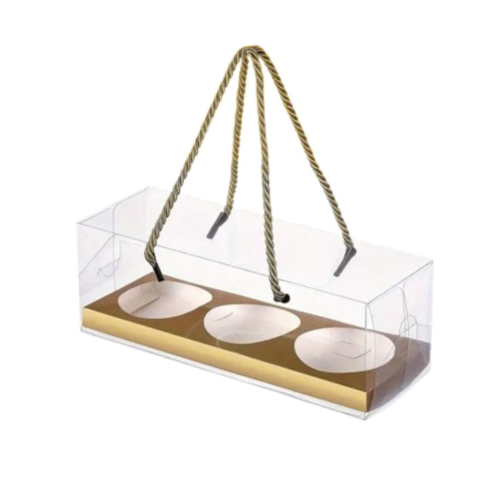 Gold 3-Hole Clear Cupcake Box with Handle