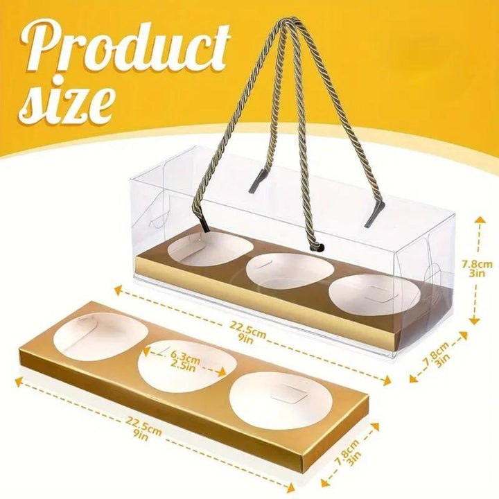 Gold 3-Hole Clear Cupcake Box with Handle