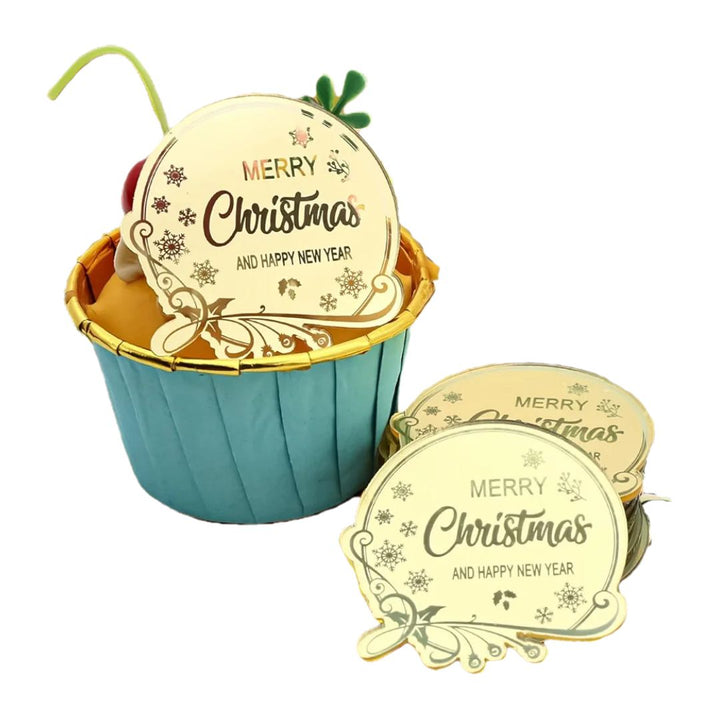 Merry Christmas and Happy New Year Acrylic Cupcake Topper