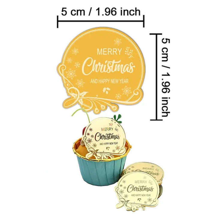 Merry Christmas and Happy New Year Acrylic Cupcake Topper