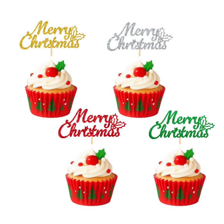 6 Piece Merry Christmas Cupcake Toppers