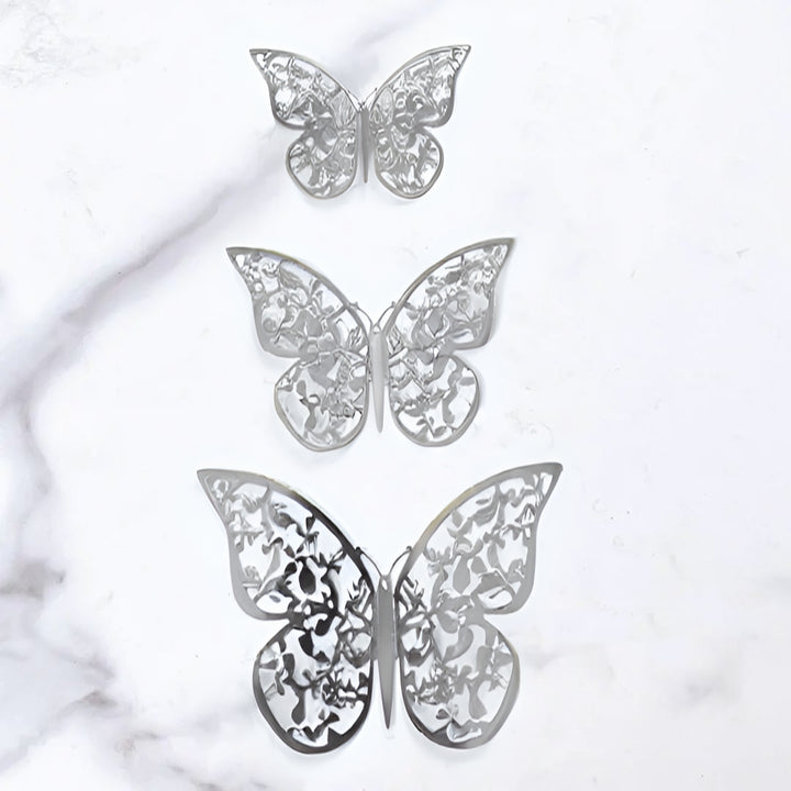 12pc Silver Foil Butterfly Toppers