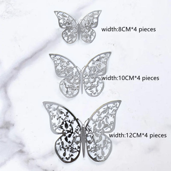 12pc Silver Foil Butterfly Toppers