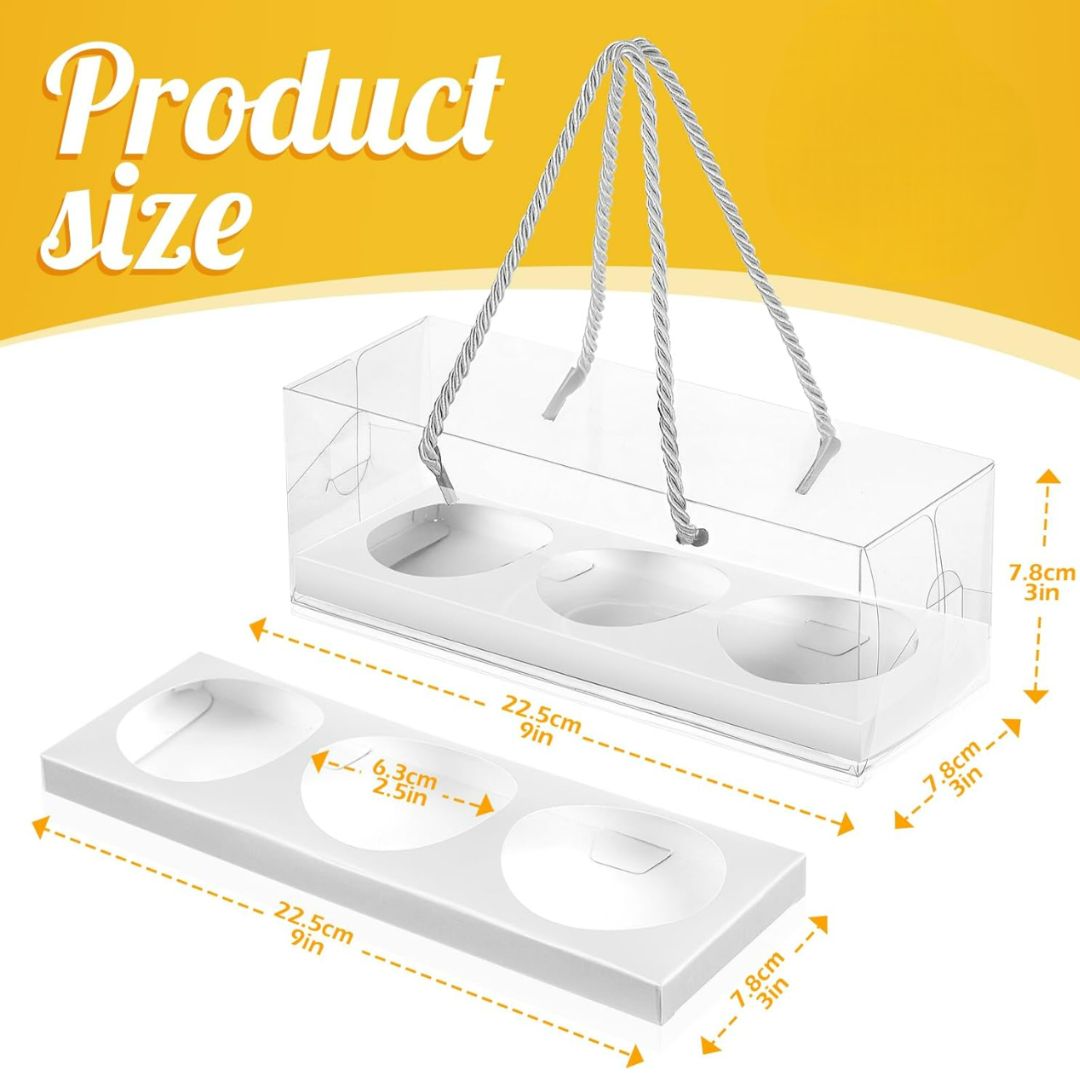 White 3-Hole Clear Cupcake Box with Handle