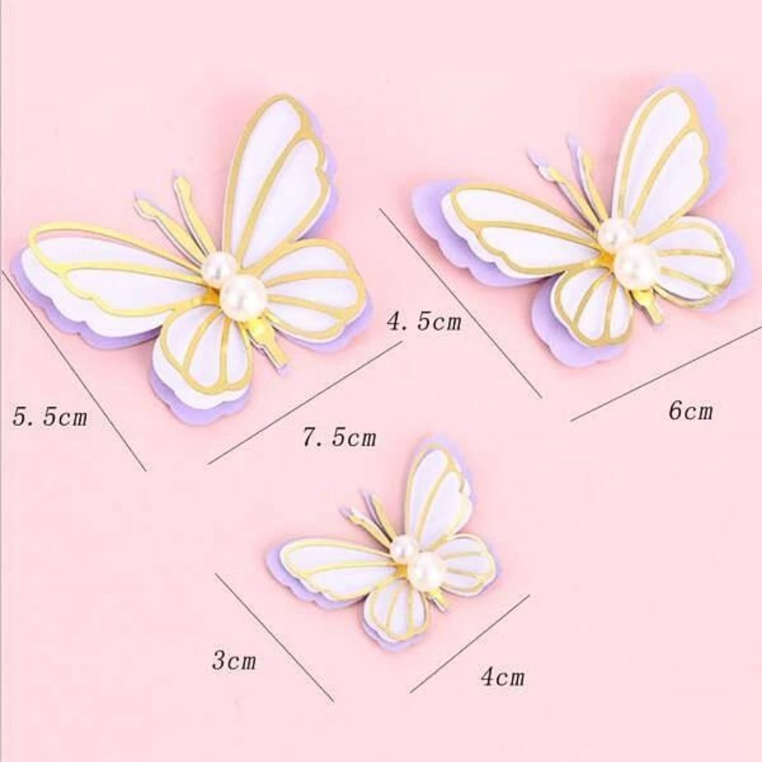 Pink Pearl Butterfly Cake Toppers, 3pc.