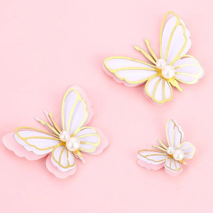 Pink Pearl Butterfly Cake Toppers, 3pc.